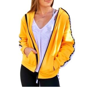 Victoria's Secret PINK Yellow Black White Campus Full Zip Sweatshirt Small NWT